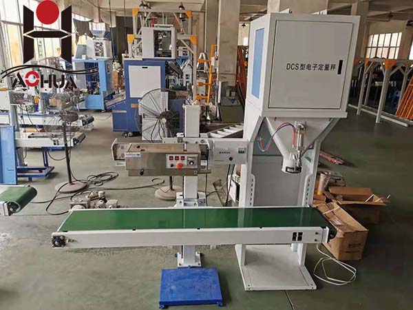 rice bag filling packing machine with conveyor and sewing machine